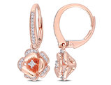 1/5 Carat (ctw) Diamond Flower Dangle Earrings 10K Rose Pink Gold